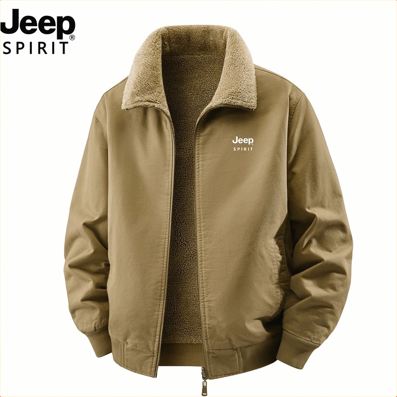 JEEPSPIRIT吉普冬季新款纯棉双面穿加绒加厚飞行夹克男装棉服外套
