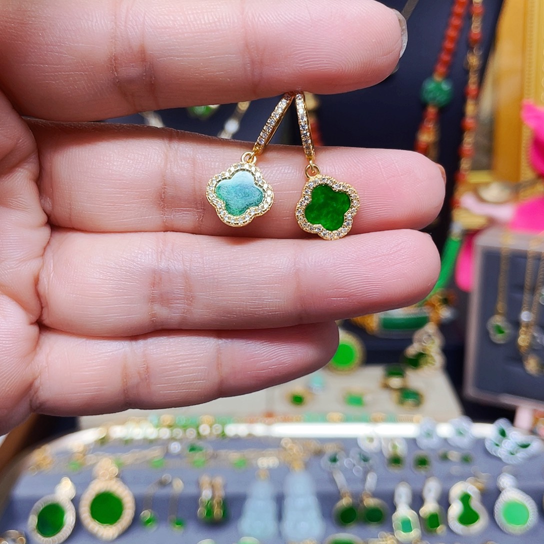 翡翠银S925镶嵌耳饰翡翠