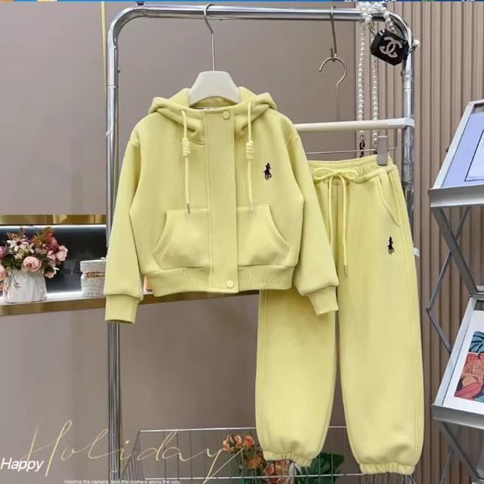 【工厂直销】1春秋款女童套装新款洋气儿童休闲连帽两件套