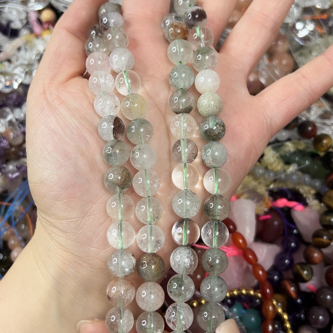 玛瑙/玉髓未镶嵌珠宝半成品，卡10绿幽灵一条