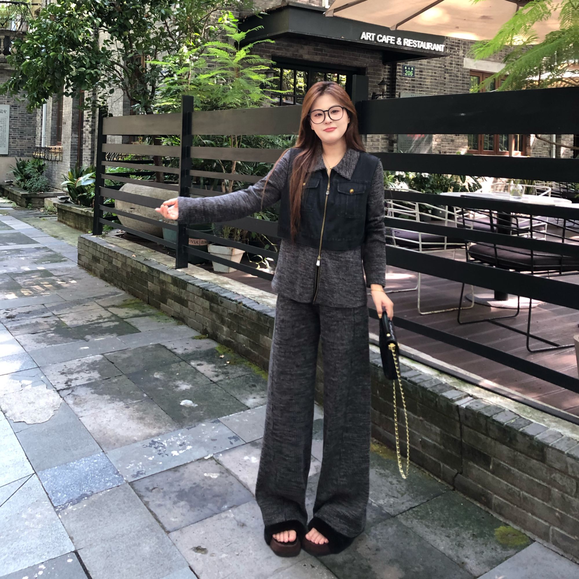 盈盈&南岛风大码女装拼接牛仔外套秋胖mm显瘦长裤半裙套装ZYY2340