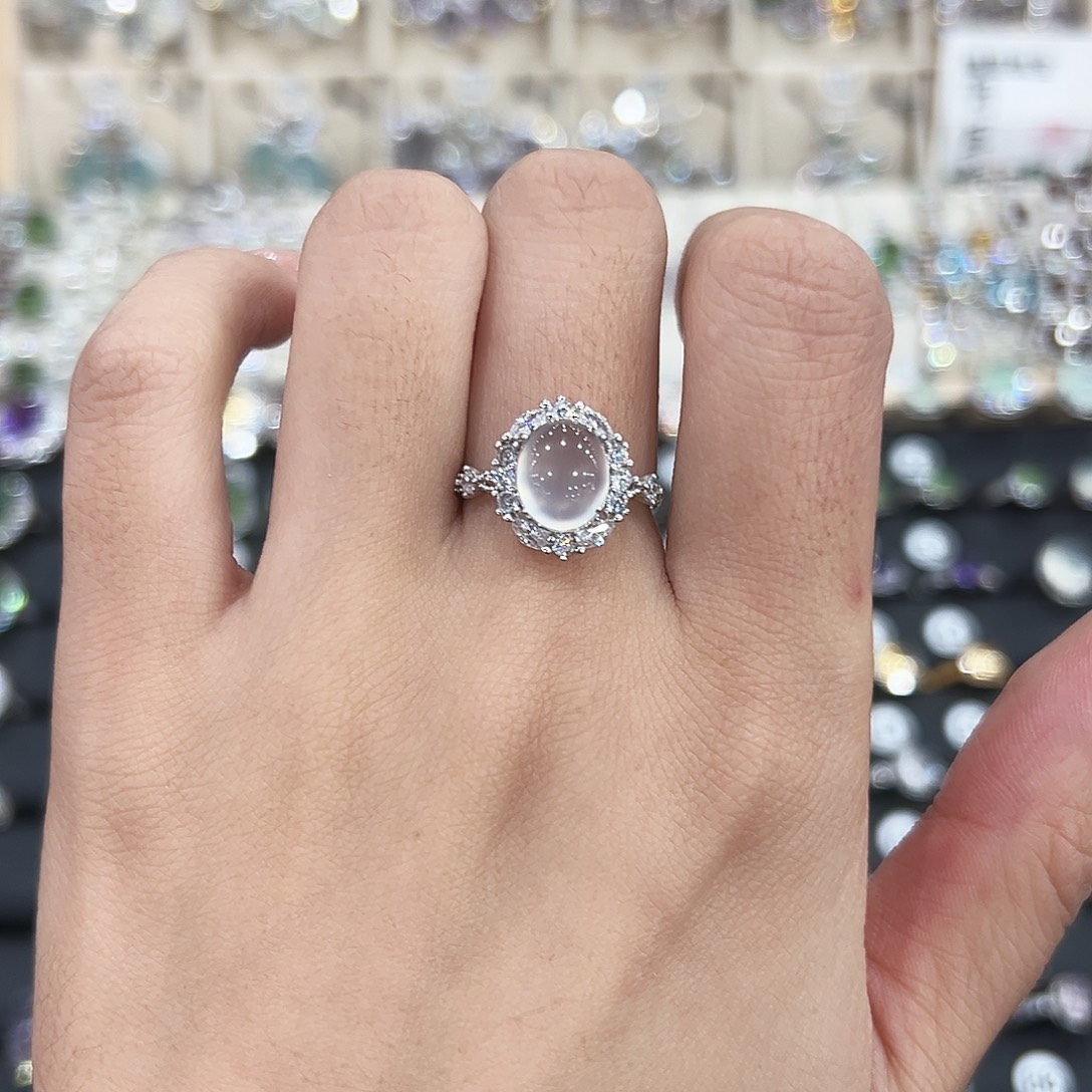 岫玉银S925镶嵌戒指