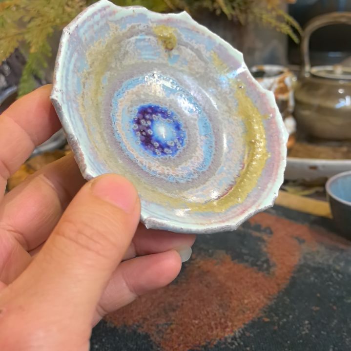蓝***开陶摆件手工高温原矿窑变新品特价福利