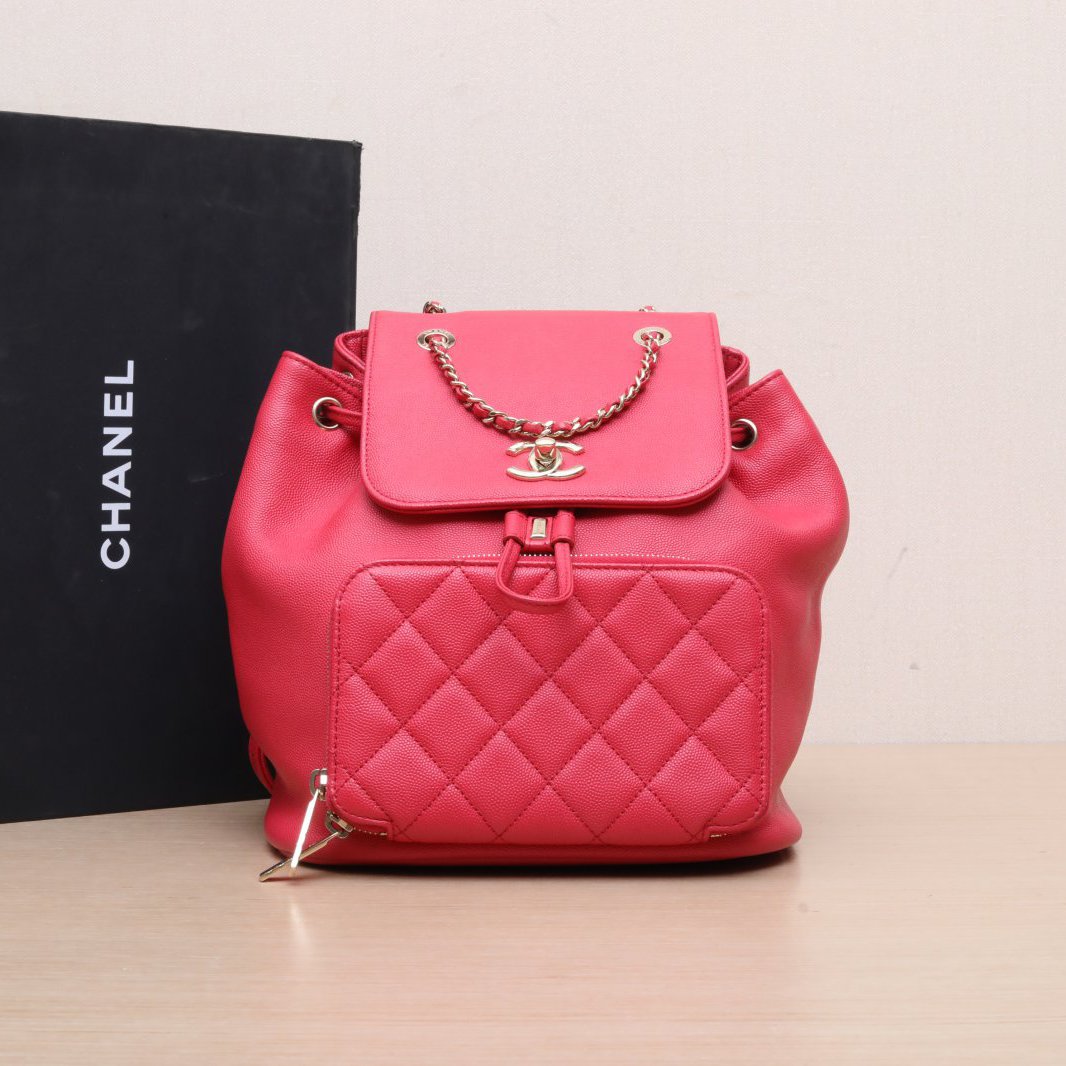 95新 Chanel/香奈儿 【黑黑】双肩包 粉色 25开