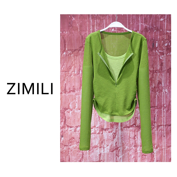【亮哥女装】2025时装周秀场款碧山绿撞色拼接收腰修身皮肤衣8830