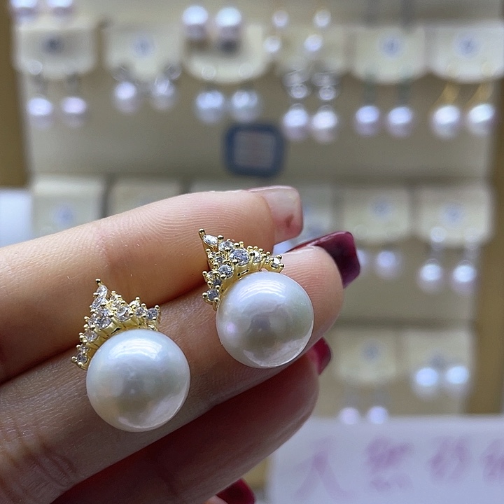 银S925镶嵌淡水珍珠耳饰