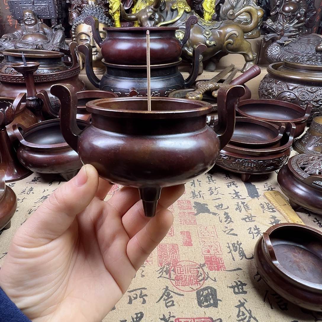 铜香炉家用供香炉铜钱直播间