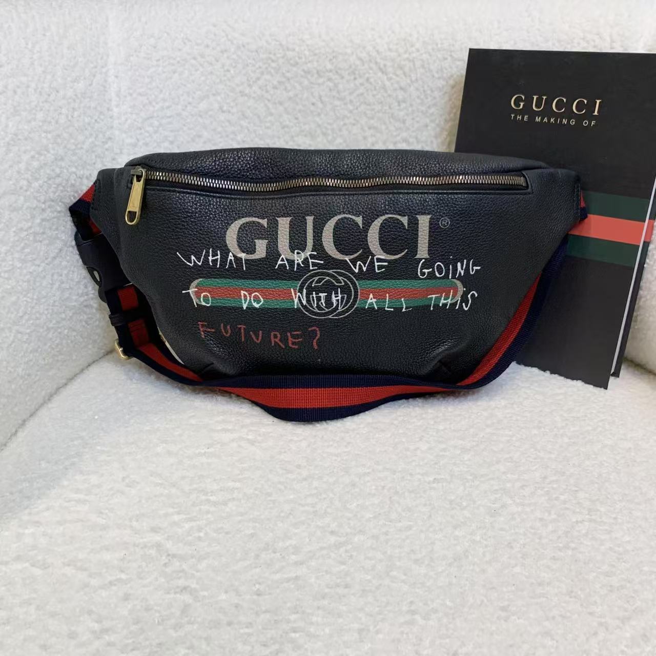 99新 GUCCI/古驰 壹臻/珍黑色印花腰包/86112425