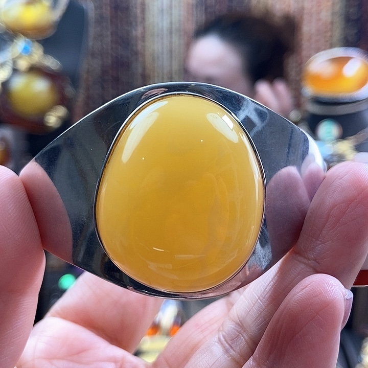 琥珀银S925镶嵌手镯手镯