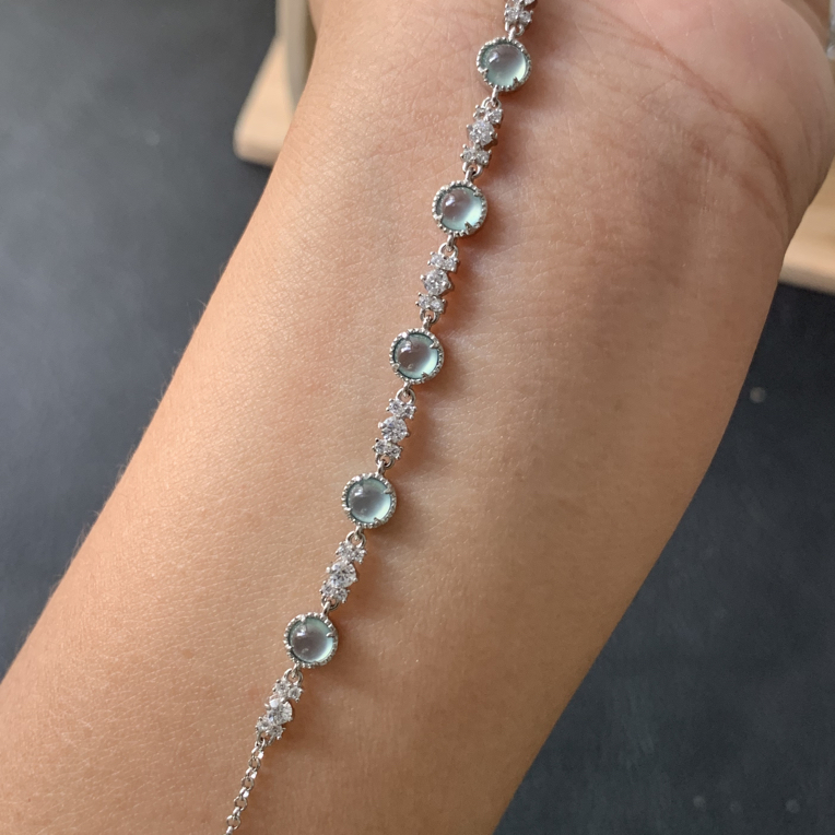 纯天然A货翡翠A货简镶泡泡手链