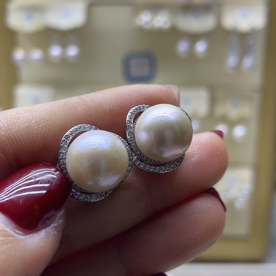 淡水珍珠耳饰银S925镶嵌