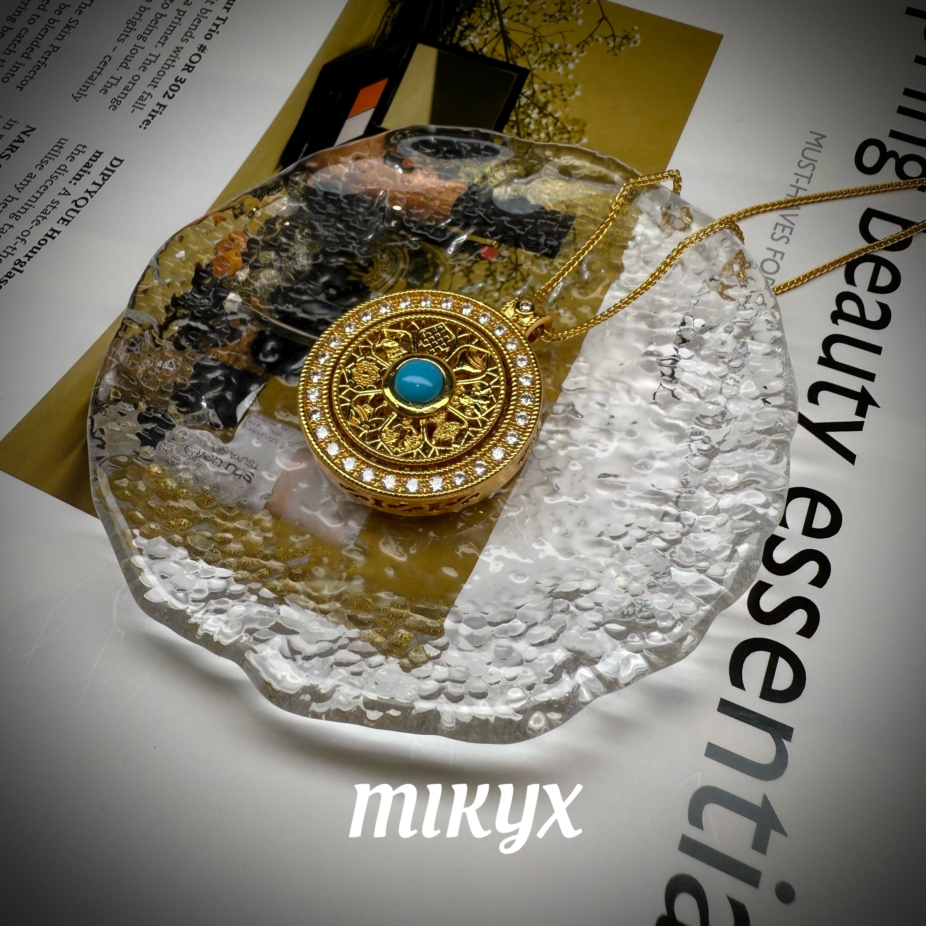 mikyx 铜合金项链 金色罗盘项链A300