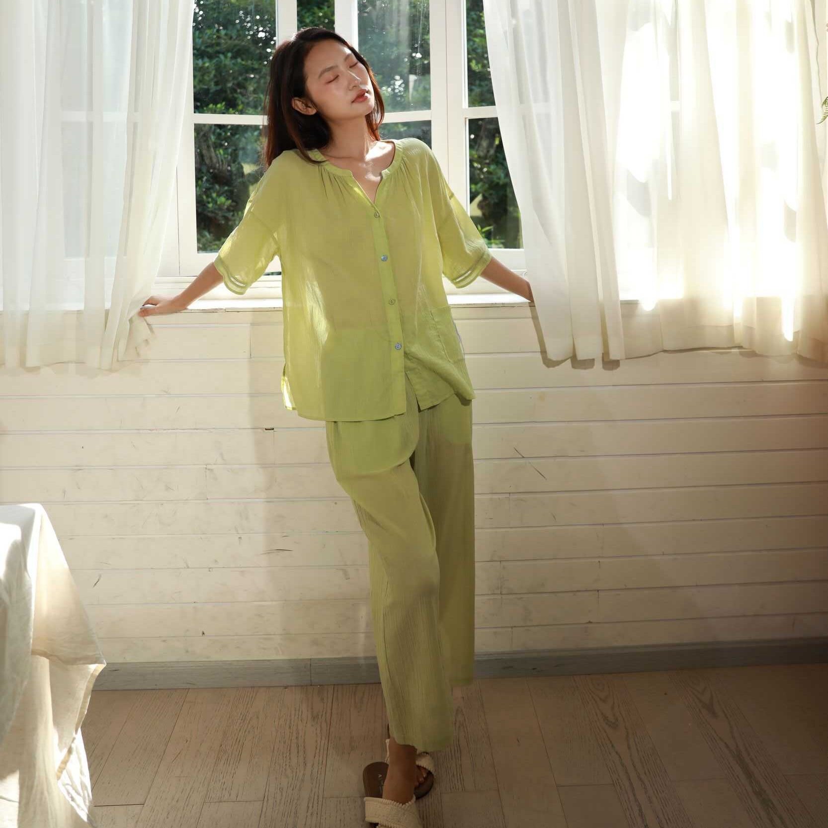 朵朵可可·261-180女荷叶袖印花26春夏短袖长裤家居套装