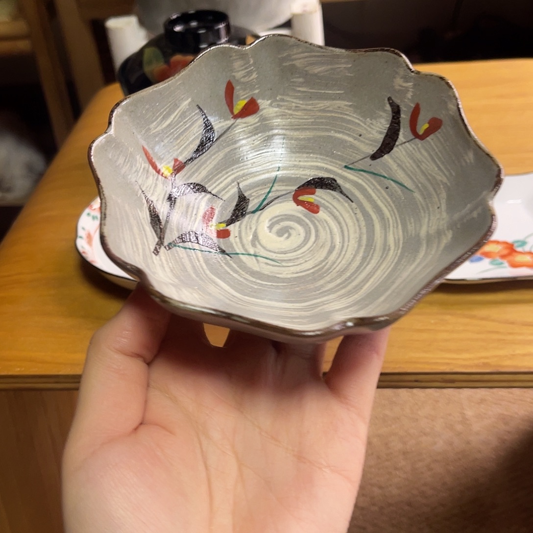 乌***慢瓷片粗陶刷毛目钵子啊