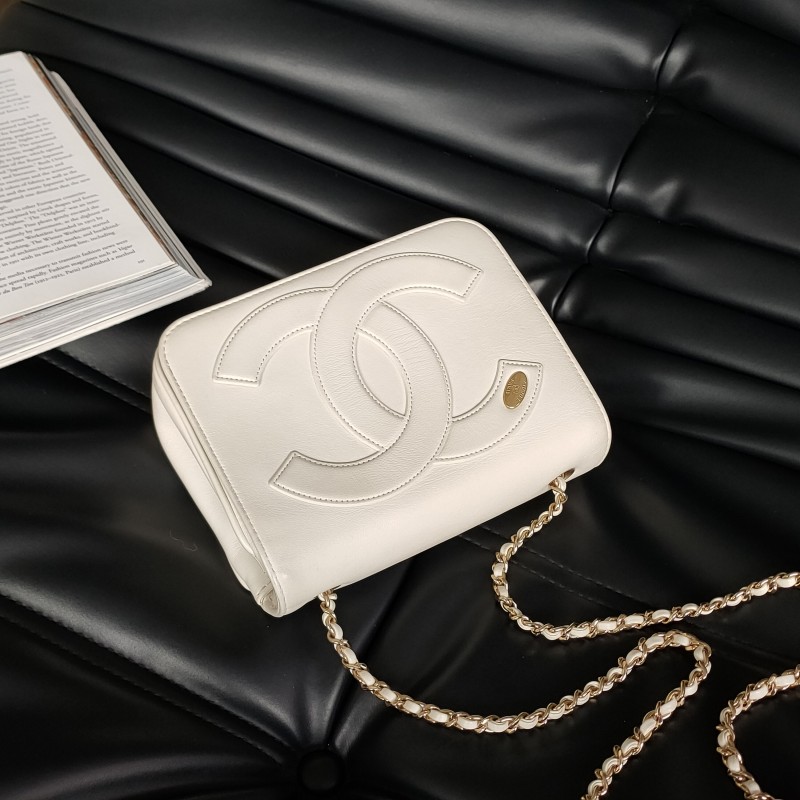 95新 Chanel/香奈儿 Azul - 白金羊皮大双C斜挎翻盖豆腐包54204