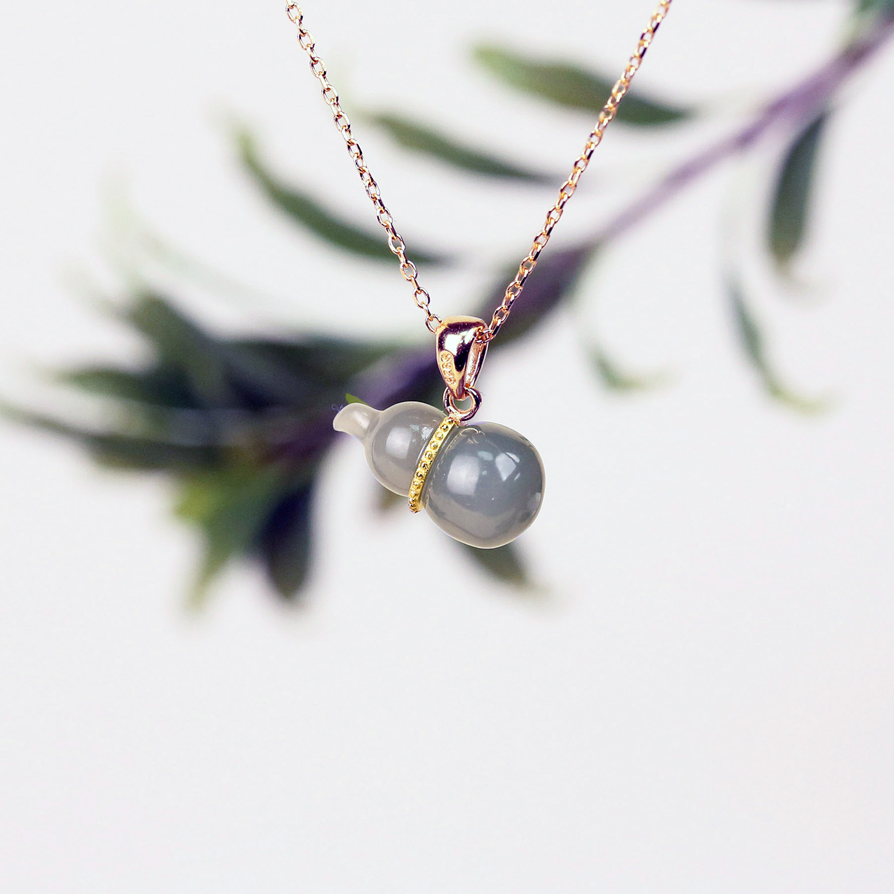 国玉天工0241天然和田玉s925银镶葫芦套链