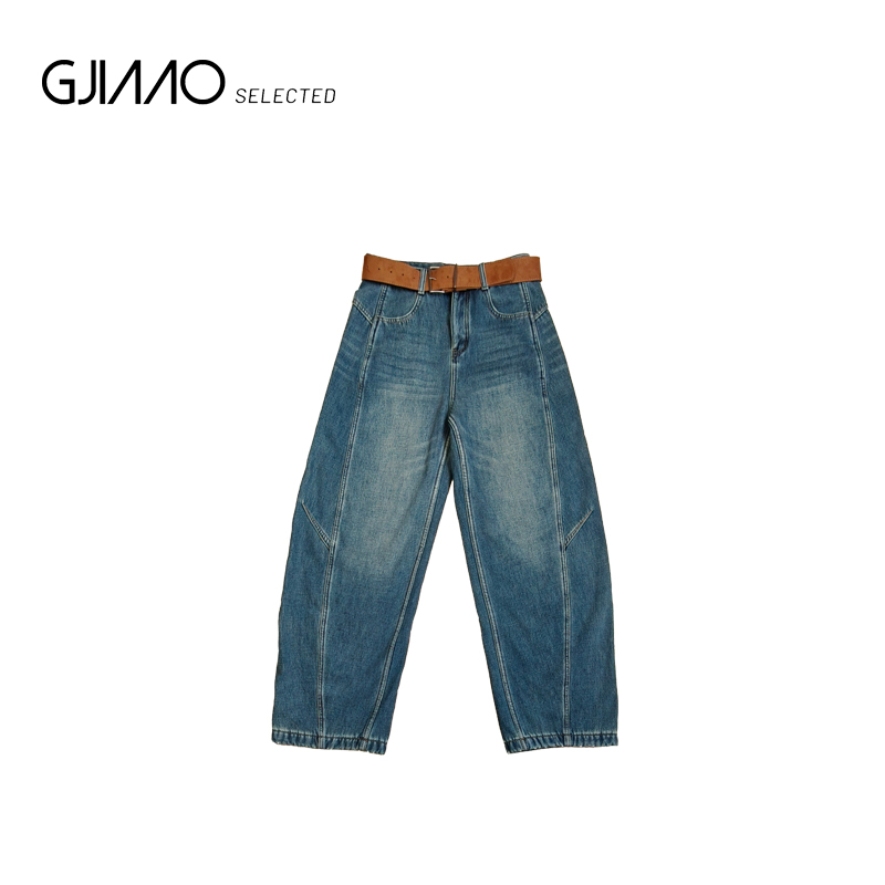 99268 宽松中线加绒弯刀牛仔裤