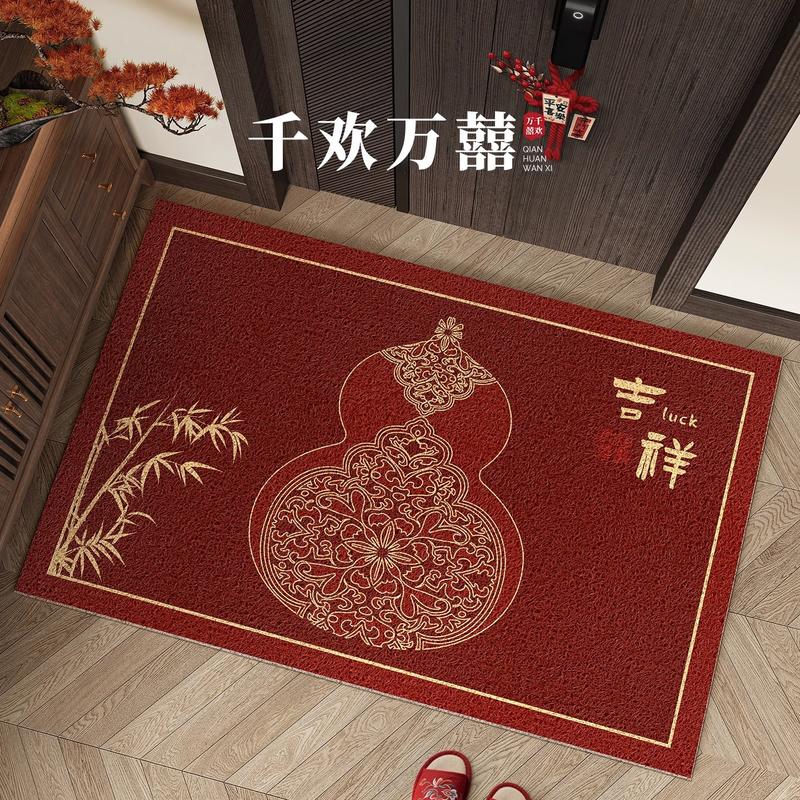 2025新款方形地毯红色开运门垫防滑耐脏蹭土垫入户门地垫圈绒脚垫