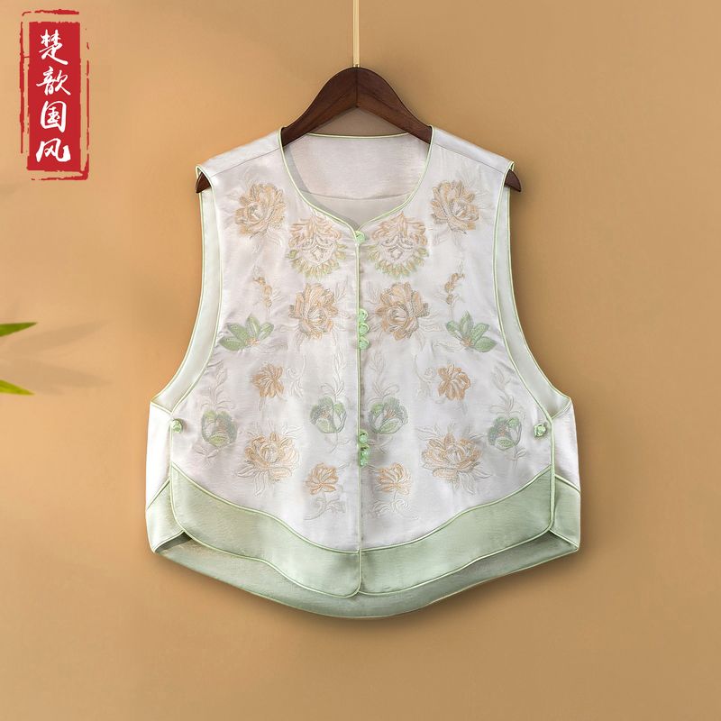 【春菊】2025新款春季马甲新中式国风女装重工绣花气质圆领上衣马夹
