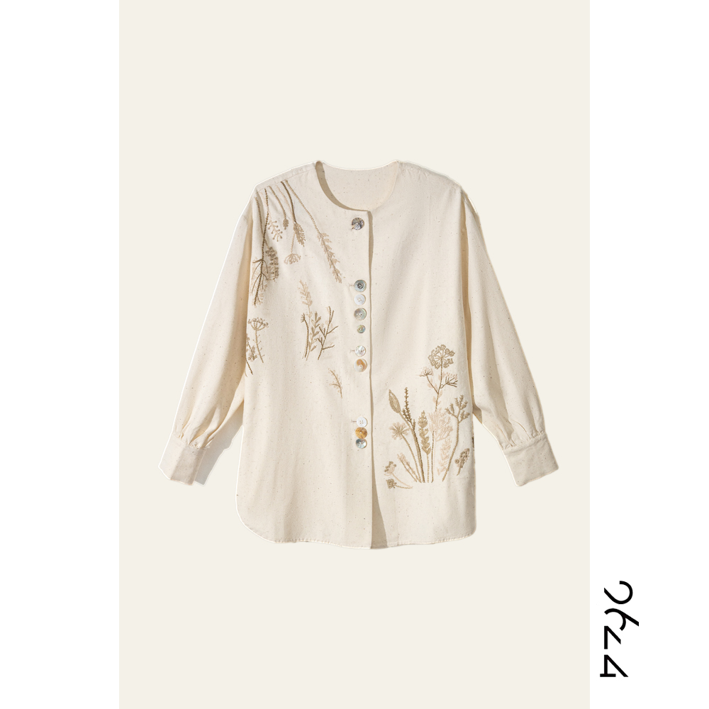 【金穗子】100桑蚕丝双宫丝手工织30年老料女装刺绣长袖衬衫C5216