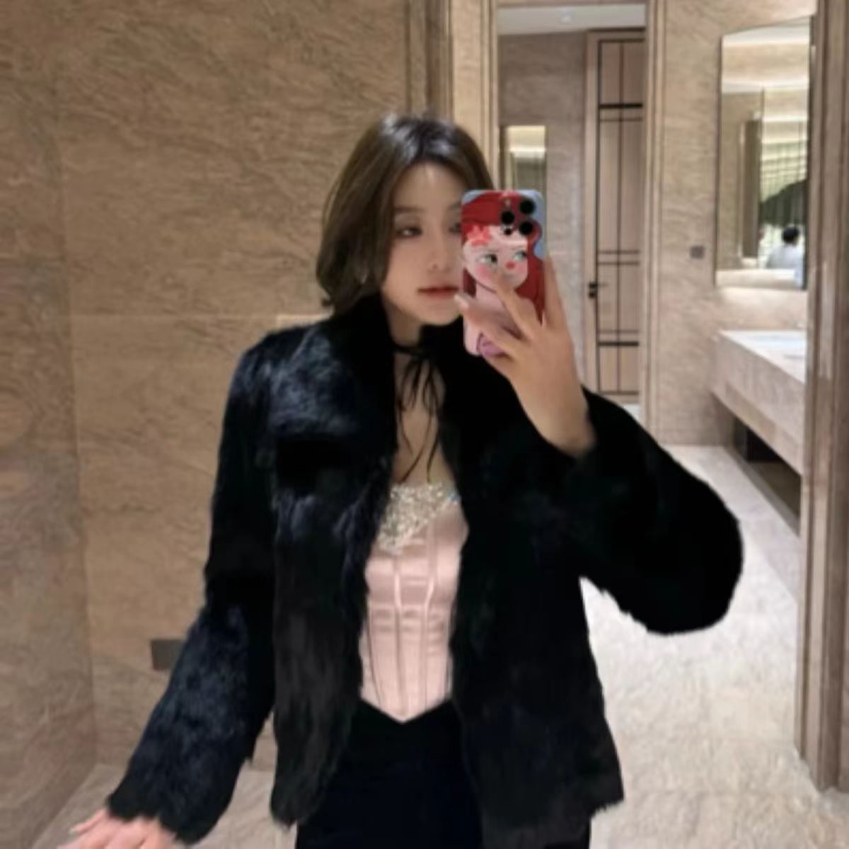 秋冬整张兔毛减龄显瘦显高翻领立领小个子百搭毛毛短外套冬季女款