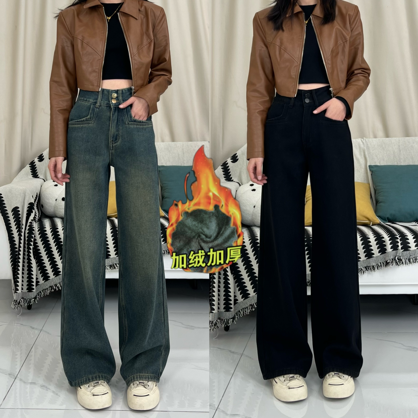 【送腰带】夏季新款牛仔裤复古蓝百搭显瘦高腰宽松垂感时尚阔腿裤