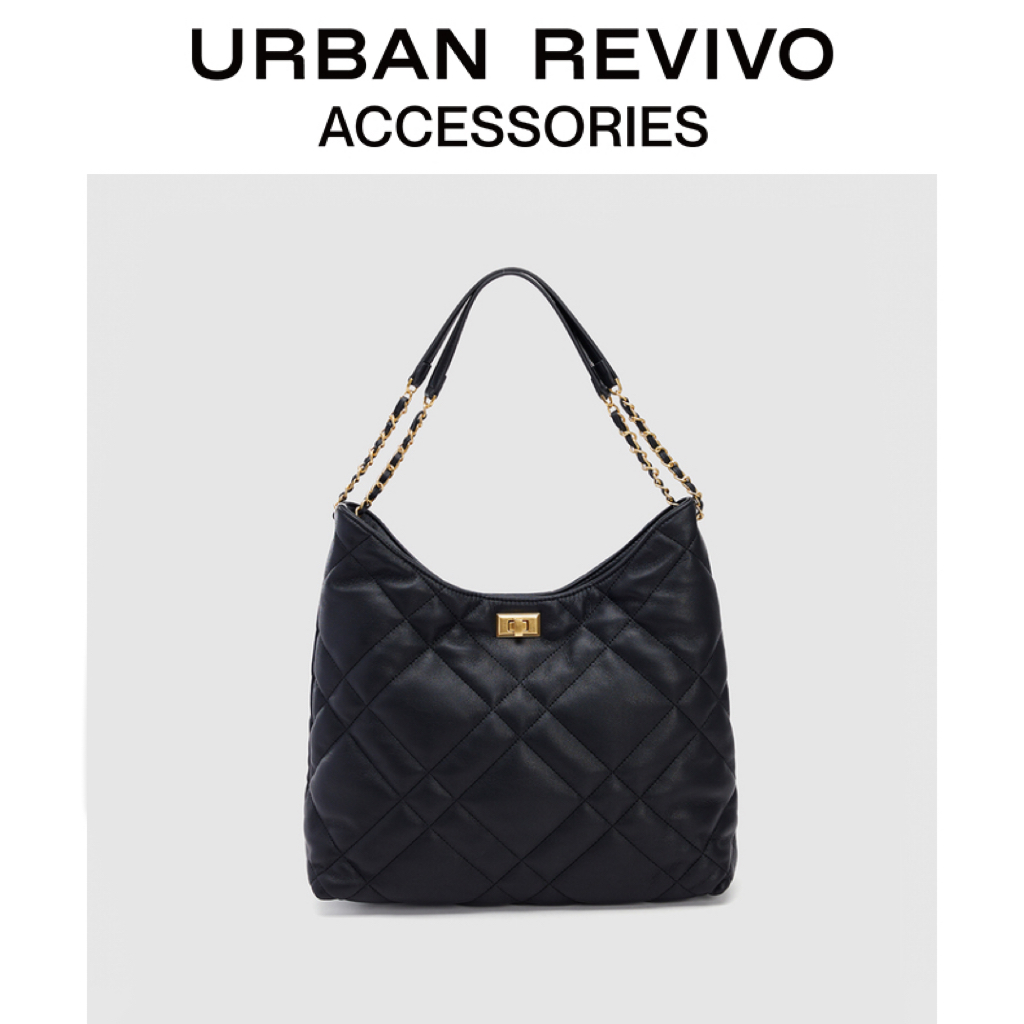 URBAN REVIVO2025秋季新款女士菱格绗缝单肩斜挎包UAWB50188