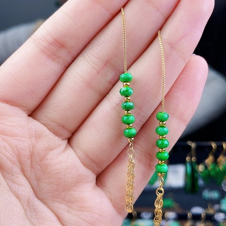 翡翠耳饰银S925镶嵌饰品