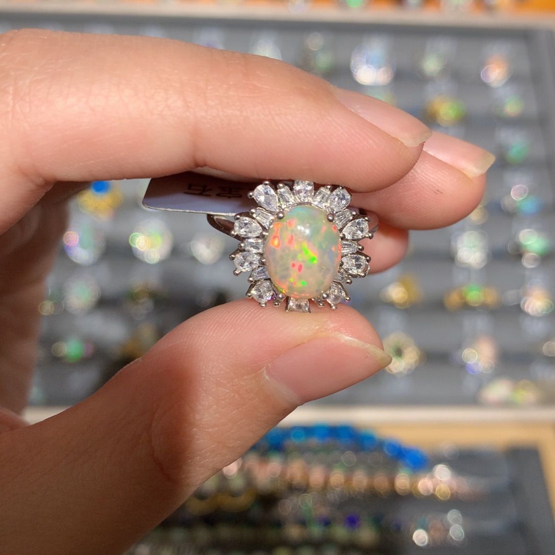 银S925镶嵌欧泊欧泊戒指y