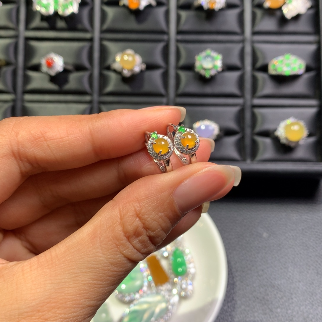 翡翠银S925镶嵌耳饰