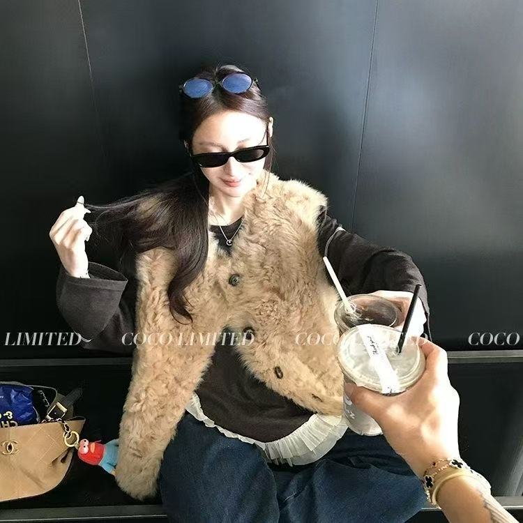 人造皮草 复古欧尼马甲羊羔毛仿皮草外套女环保皮草坎肩上衣