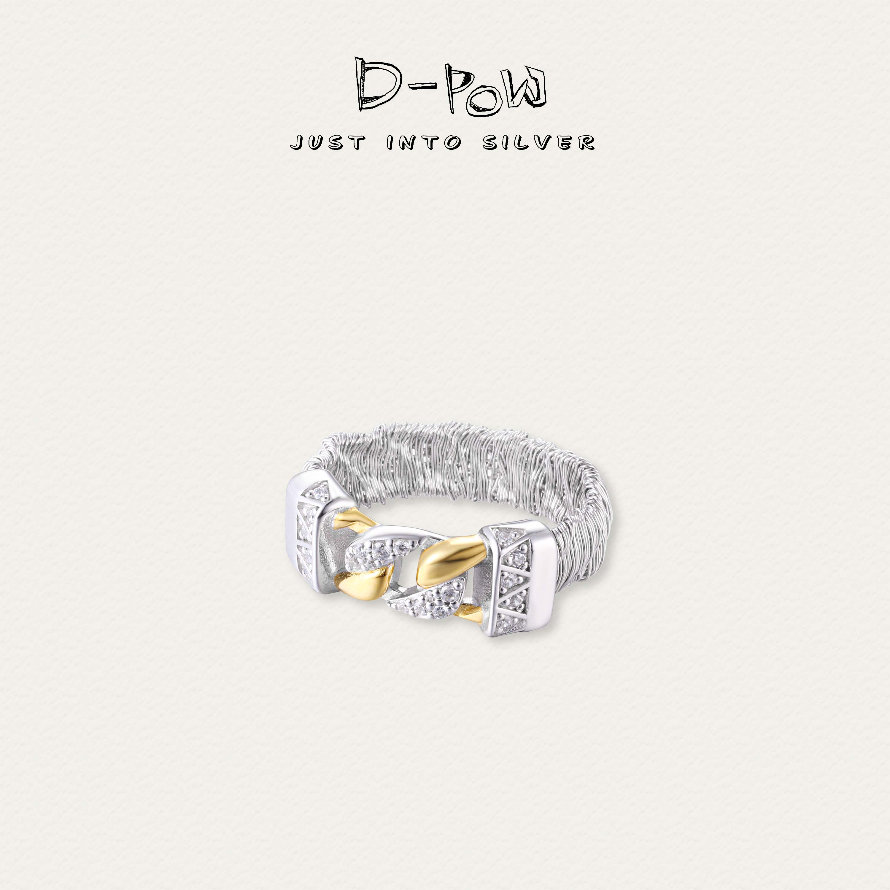 灯小炮 925银合成锆石戒指 【古巴编织】 戒指（9109）气质时尚简约