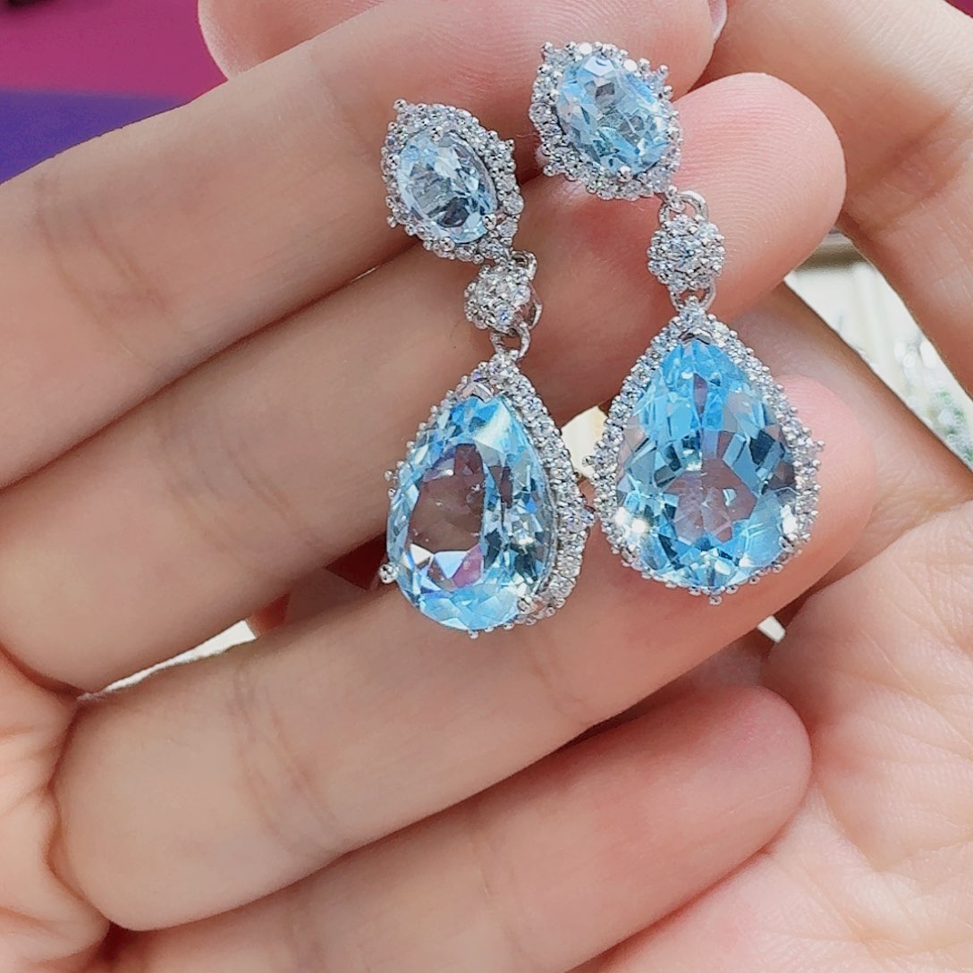 银S925镶嵌耳饰托帕石耳钉