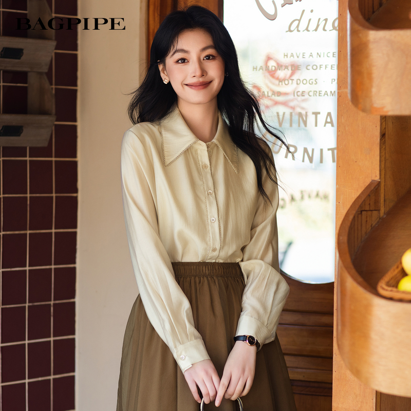 风笛2025秋季新款时尚设计感法式衬衫长袖上衣女通勤百搭衬衫