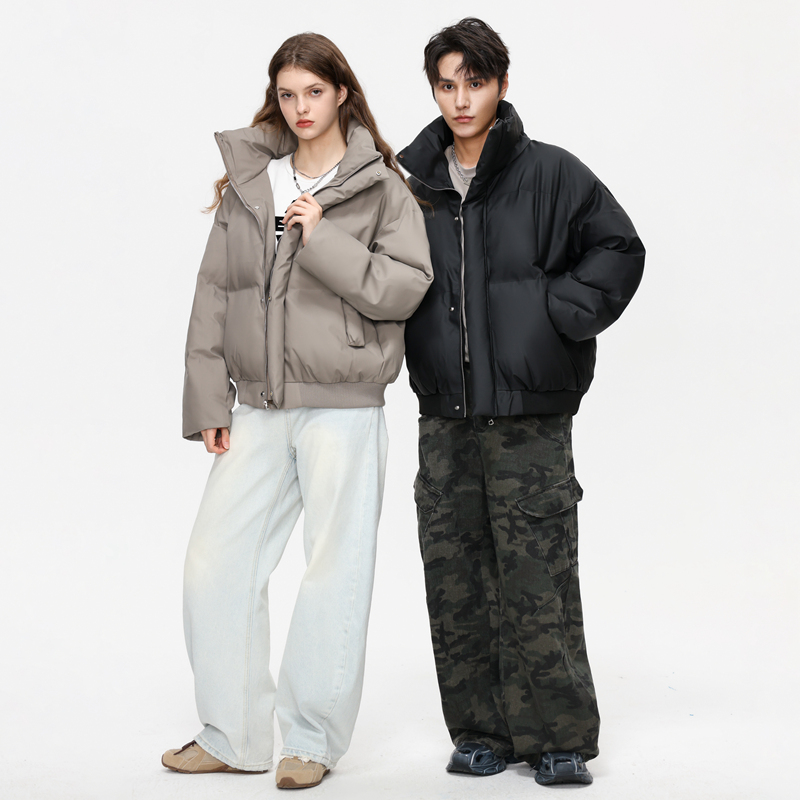 美式高街厚款立领棉衣男cleanfit短款保暖外套冬季休闲情侣面包服