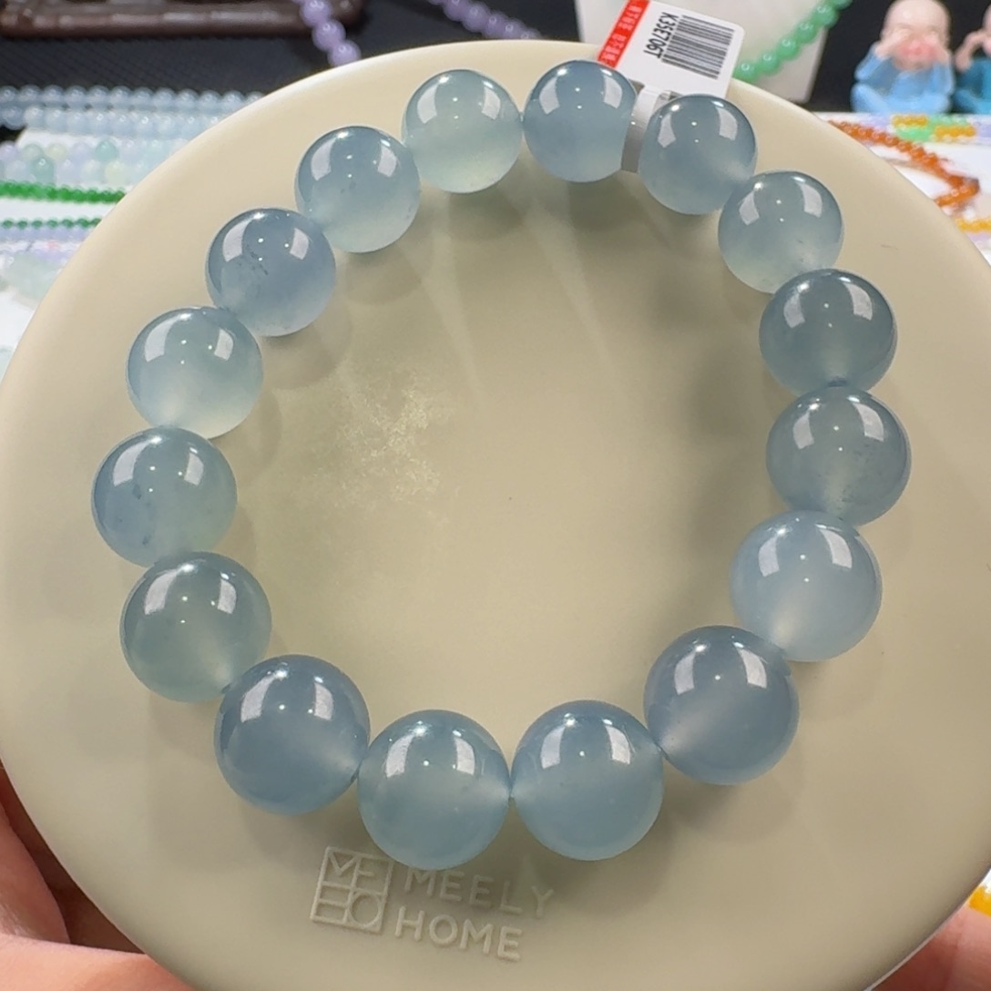 翡翠手链未镶嵌高冰冰川蓝手串卡13 毕业！至纯至胶！