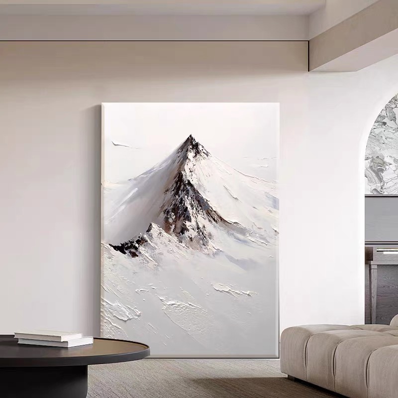 意式极简雪山风景肌理挂画客厅沙发大尺寸手绘油画走廊过道装饰画