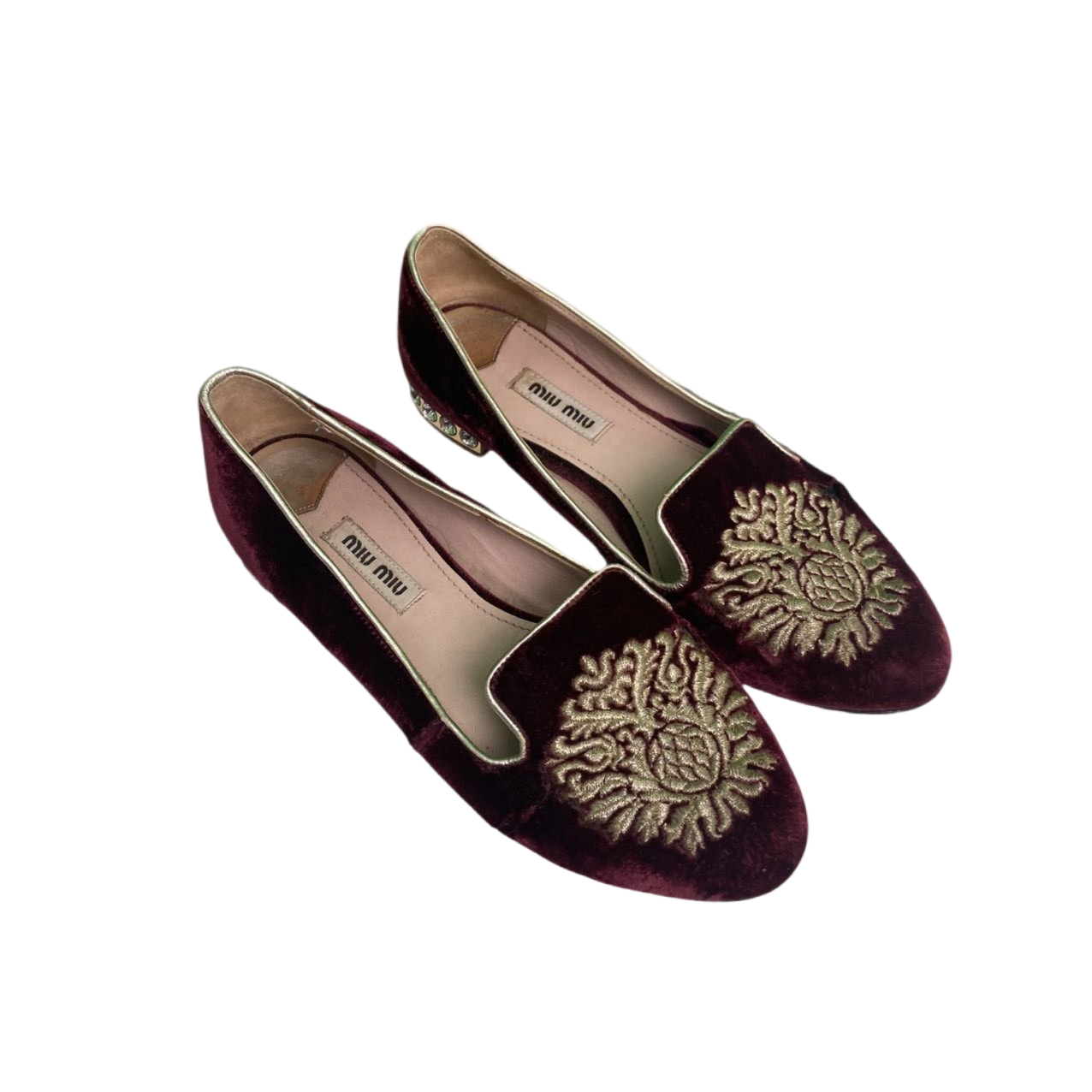 90新 MIU MIU/缪缪 34.5码  红色刺绣平底鞋  re8008