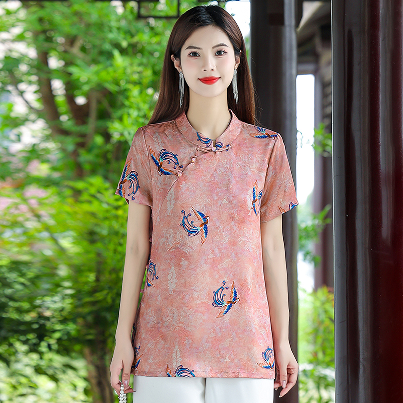 稣锦香-《凤凰涅槃》新中式国风粉红色简约女士气质上衣BD-637