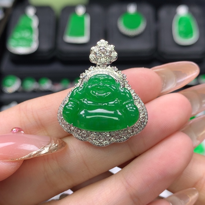 翡翠吊坠(不含链)18K金镶嵌