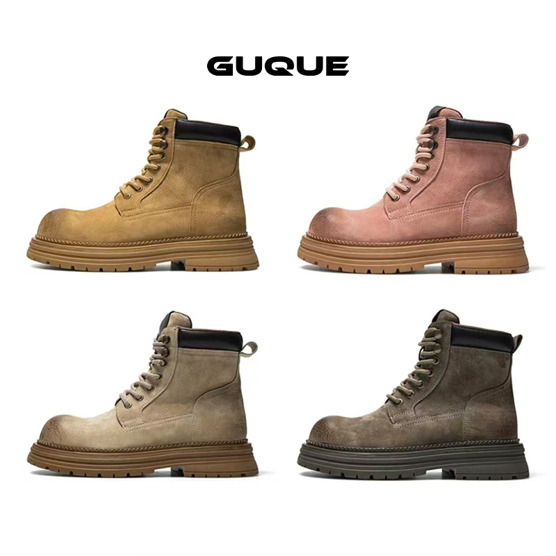 古雀Guque情侣厚底大黄靴真皮复古英伦风马丁靴防滑户外工装靴子