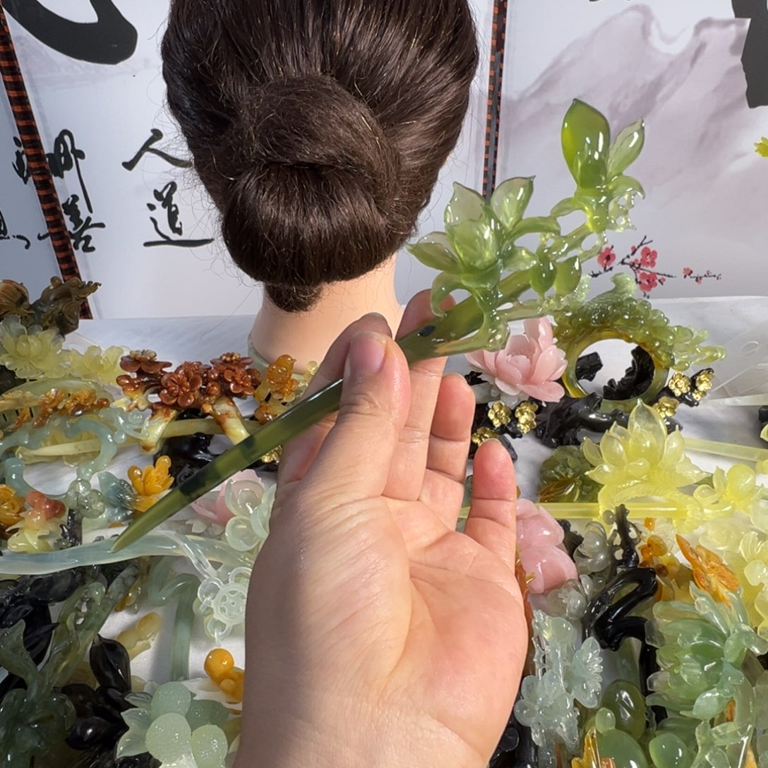 E***a定制蛇纹石玉毛货发饰