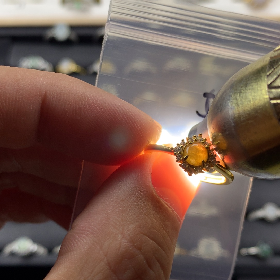 翡翠银S925镀金镶嵌戒指533