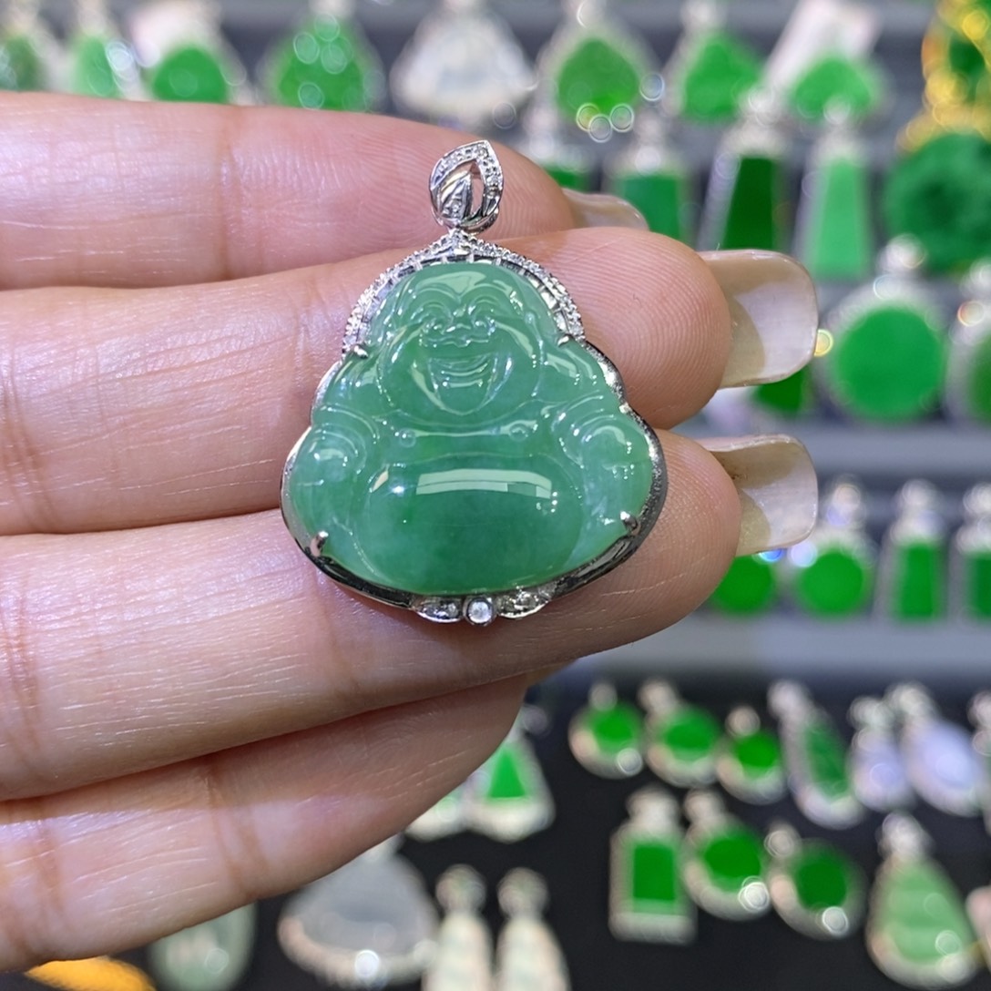 翡翠吊坠(不含链)18K金镶嵌吊坠