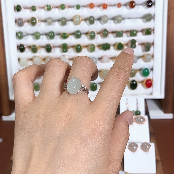 和田玉戒指银S925镶嵌