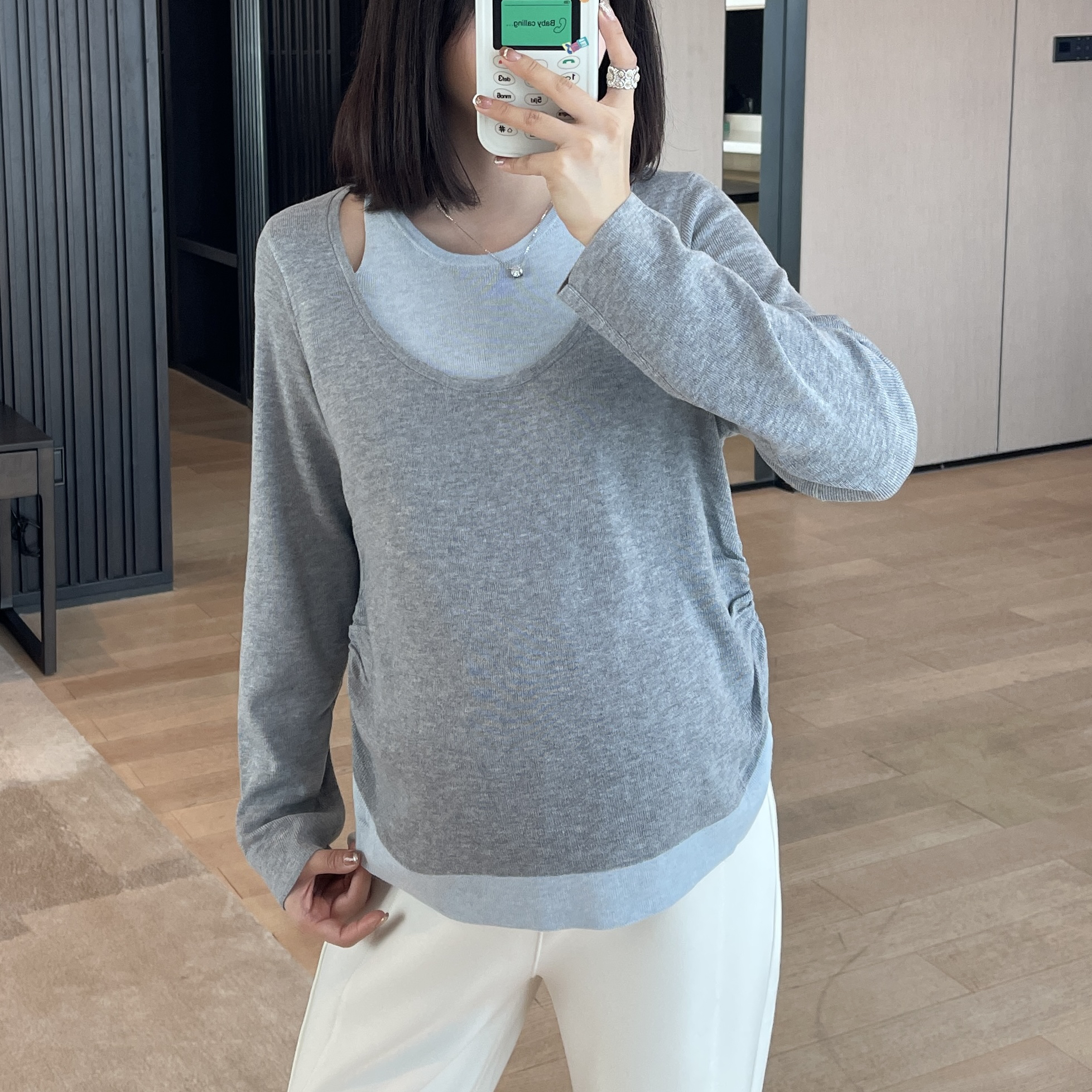 撞色假两件上衣绵羊毛设计感秋季新款气质针织衫女长袖