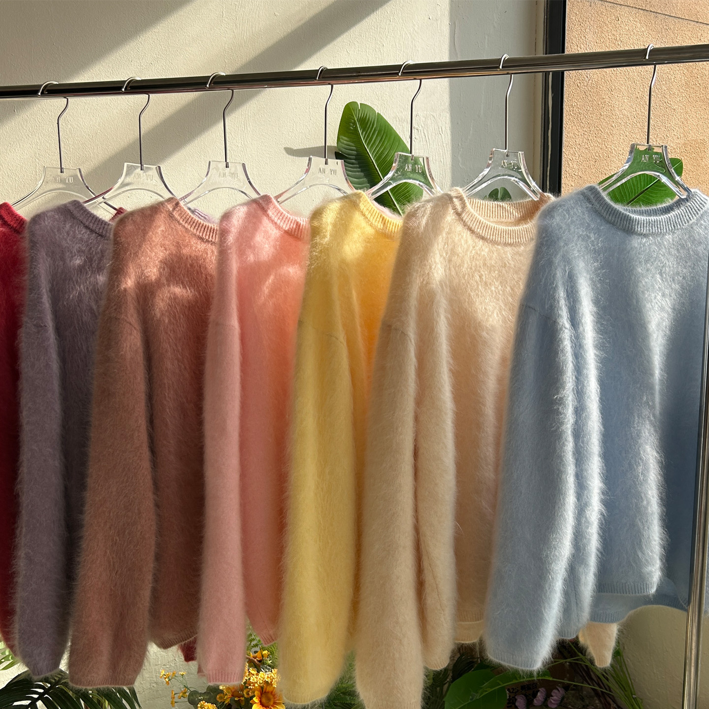 新款软糯马卡龙色系100%纯山羊绒云柔触感圆领毛衣慵懒风拉绒毛衣