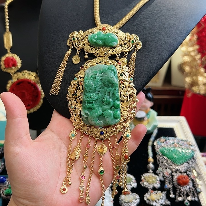 翡翠颈饰银S925镶嵌古风