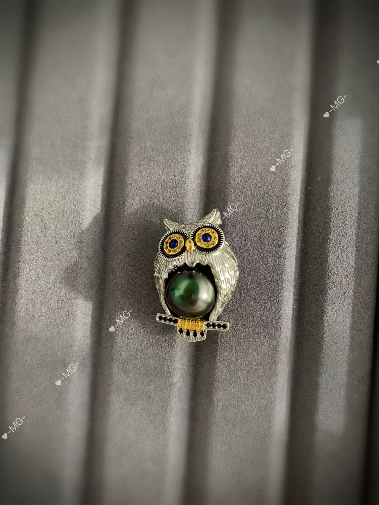 大溪地猫头鹰胸针吊坠两用款925银