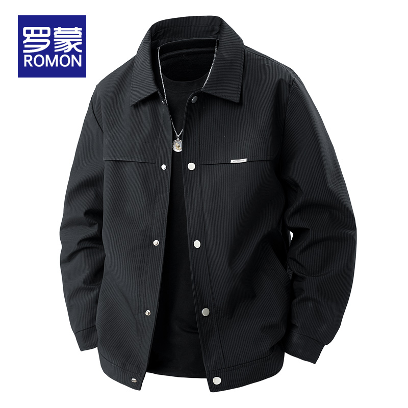 罗蒙男士春秋款翻领夹克男款2025新款宽松潮牌男装休闲工装外套男